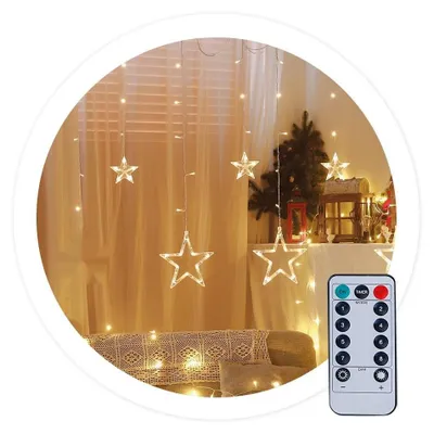 LED-Sterne-Vorhang 3,5 m, 8 Funktionen, warmweiß, IP44
