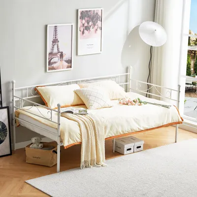 Produktbild von H.J WeDoo Metall Tagesbett Bettsofa Schlafsofa Einzelbett Metallbett Kinderbett Gästebett 90x190cm Weiß