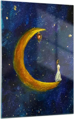 Produktbild von Bilder auf glas - Einteilig - Mädchen auf der Mond - 50x70cm - Glasbilder - Wandbilder - Bilder - zum Aufhängen bereit - Wanddekoration aus Glas - Glas Bilder - Wandbild auf Glas - GPA50x70-4575