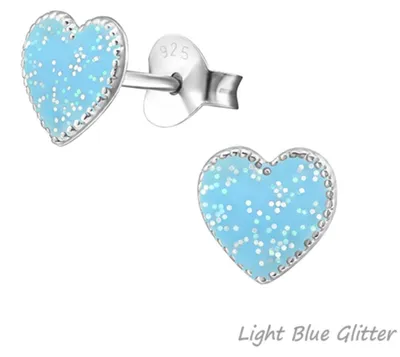 Produktbild von Kinder-Ohrringe: 925 Silber Ohrstecker „Herz bunt“ Light Blue Glitter