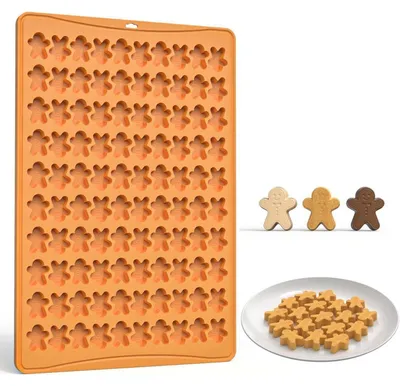 Immagine prodotto di Stampo in silicone a tema natalizio, con 100 cavità per realizzare omini di pan di zenzero, mini orsetti di gomma, biscotti, budini, gelatine o snack per cani. Dimensioni: 30x20x0,8 cm