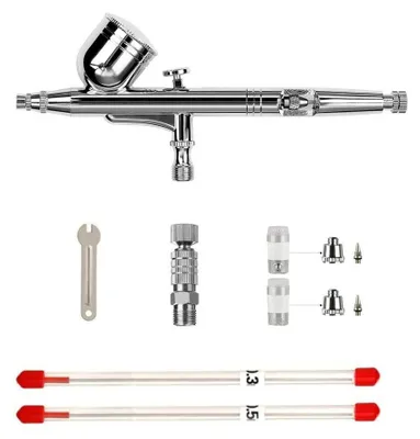 Airbrush-Set 0,2/0,3/0,5 mm, Dual-Action, Schwerkraftbecher, Mehrfarbig