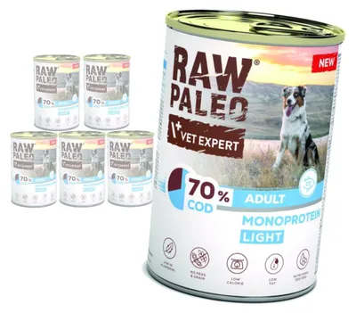 Zdjęcie produktu dla Raw Paleo Adult Monoprotein Light 6x400g Bezzbożowa Mokra Karma z Dorszem Dla Psów z Tendencją Do Nadwagi
