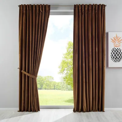Produktbild von Verdunkelung Vorhang »Milano« Samt blickdicht Schlaufenband Tunneldurchzug Blackout Bügelband kürzbar Braun 2 Stück HxB 280x135 cm, 20357