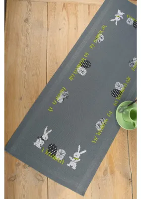 Produktbild von Vervaco Tischläufer Kreuzstich Stickpackung "Ostereier und Hasen", Stickbild vorgezeichnet, 40x100cm