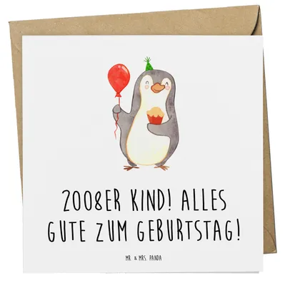 Produktbild von Mr. & Mrs. Panda Grußkarte 2008 Geburtstag - Weiß - Geschenk, doppelkarte, Happy Birthday, faltkarte, Glückwunschkarte, anlasskarte, Alles Gute zum, Alter, Geburtsjahr
