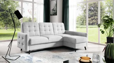 Image de AX LIVING Petit canapé d'angle avec fonction sommeil Yosmio 225 cm Gris clair D