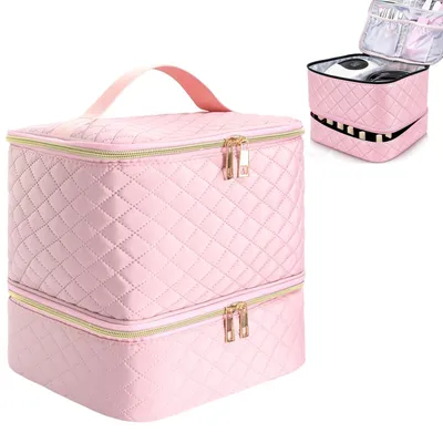 Productafbeelding van Opbergdoos voor nagellak, draagbaar, dubbellaags nagellakorganizer, nagellaktas voor 30 flesjes, nagellamp en nagellakaccessoires