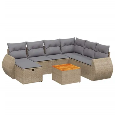 Immagine prodotto di vidaXL Set di divani da giardino 8 pezzi con cuscini Beige poly rattan