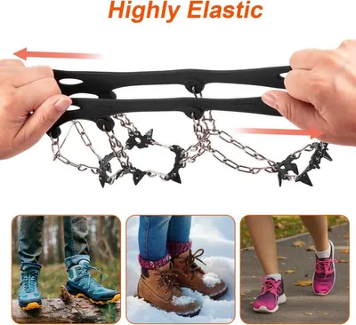 Klimaketten für Bergschuhe, 18 Zähne Silikagel rostfreie Stahlspikes für Schuhe Winter Schuhspikes zum Aufstecken Snowline