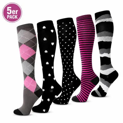 Produktbild von 5 Paar Damen & Herren Kompressionsstrümpfe Bunt A0521, Alle 5 Farben S/M
