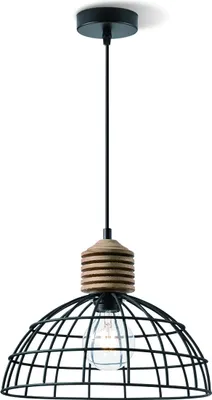 Pendelleuchte VINTO schwarz - Draht und Holz - E27 - 30cm Durchmesser - 1m Kabel