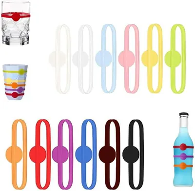 Immagine prodotto di Set di 12 segnalibri in silicone per bicchieri: ideali per bicchieri da vino, tazze, bicchieri da cocktail e bicchieri Martini. Realizzati in silicone