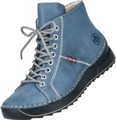A single blue boot is shown against a white background.