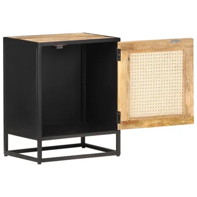 Image de vidaXL Table de nuit 40x30x50 cm Bois de manguier brut et tressage viennois