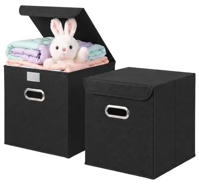 Obrázek produktu pro Skládací úložný box z textilie s víkem, rozměry 25 x 25 x 25 cm, černý