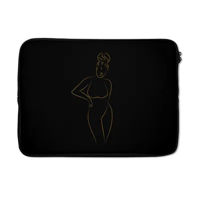 Produktbild von MuchoWow® Laptop Hülle 13 Zoll Frau - Schwarz - Gold - Strichzeichnung Laptoptasche - Laptophülle - Sleeve - Rundumschutz