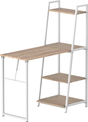 Image de HOMCOM Bureau Pliable Rabattable - Bureau bibliothèque 2 en 1-4 étagères - Imitation Bois chêne Clair métal Blanc