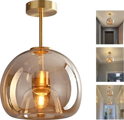 Produktbild von Hängeleuchten Lüster Glas-Kronleuchter Schirm,Ohne Lichtquelle,E27,Φ25*H29cm, Gold