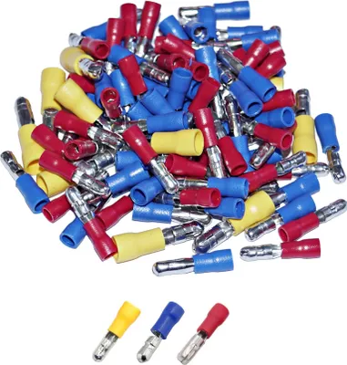 Produktbild von Rundstecker isoliert männlich Kabelschuhe Sortiment rot blau gelb 0,25-6,0 mm² Set 100 Stück