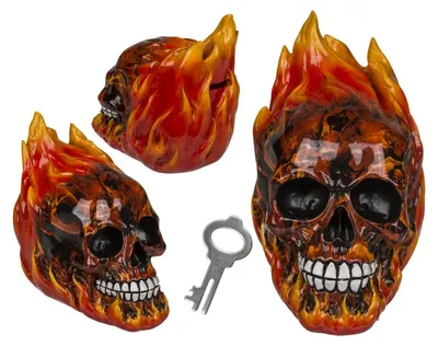 Produktbild von OOTB Spardose mit Schloss Totenkopf mit Feuer