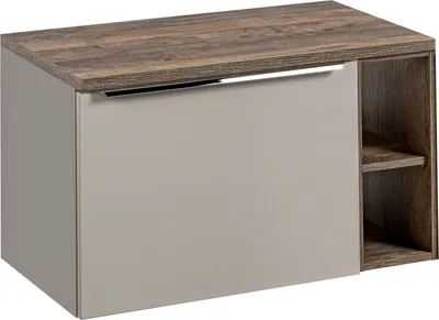 Produktbild von Waschtischunterschrank 80cm mit Regal PUEBLA-56-TAUPE in taupe mit Vintage Oak, B/H/T ca.: 80,4/48,5/46 cm