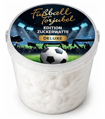 Produktbild von Fussball Torjubel Zuckerwatte DELUXE im Eimer – weiß 50 g – Süßes Geschenk für Party, Stadionfeeling & Geburtstag