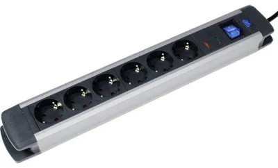 Image de Multiprise en aluminium à 6 prises, avec protection contre les surtensions, interrupteur, 230 V, blanche