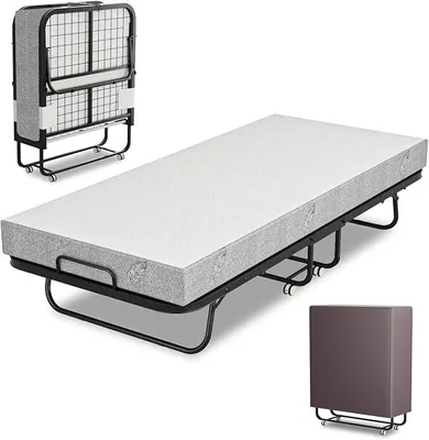 Imagen del producto de Cama plegable de 90x200 cm | Cama plegable para invitados con colchón de 13 cm de grosor | Cama plegable para adultos con 4 ruedas, ideal para dormitorios y salones. Capacidad de carga de 150 kg, incluye funda antipolvo
