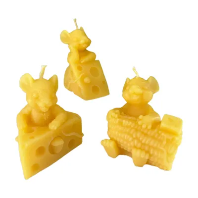 Produktbild von Bienenwachskerzen Maus Kerzen 3er Set 6 bis 7 cm – drei verschiedene Motive
