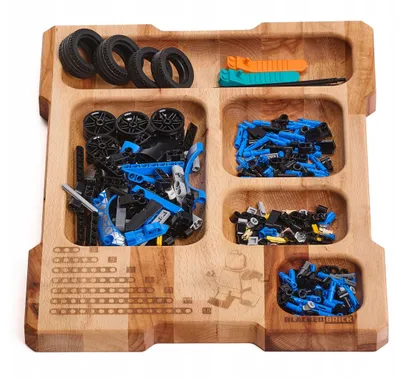 Produktbild von Blacked Brick Organizer aus Buchenholz links zur Sortierung von LEGO® Steinen
