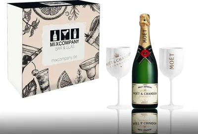 Produktbild von Moet Geschenkset - Moet & Chandon Brut Imperial Champagner 0,75l (12% Vol) + 2er Set Becher in weiß/gold Champagne Becher Kelche -[Enthält Sulfite]