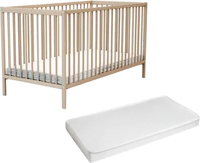 Produktbild von Babybett aus Holz mit Matratze aus roher Buche, 70 x 140 cm (Beige)