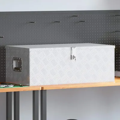 Image de vidaXL Boîte de rangement argentée 90x47x33,5 cm aluminium