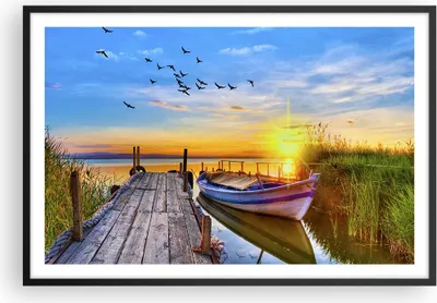 Produktbild von Gerahmtes Poster - Schwarzer Rahmen - See Boot Wasser - 91,5x61 cm - Wand Bild - Wanddeko - Wandbilder - Kunstposter - Wandposter - Bilderrahmen - Bilder - Kunstdruck - Wandbild - P2BAA91x61-3983