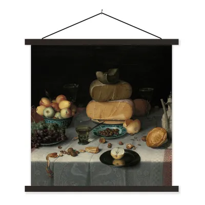 Produktbild von MuchoWow® Textilposter Stilleben mit Käse - Gemälde von Floris Claesz. van Dijck 90x90 cm mit schwarzem Rahmen - Magnetisches
