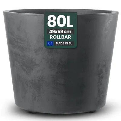 Produktbild von Kreher® XXL Pflanzkübel „Millennium“ Ø59xH49 cm - 80L - Anthrazit - Pflanzkübel mit Rollen - Wetterfest & Stabil für Garten, Balkon und Terrasse