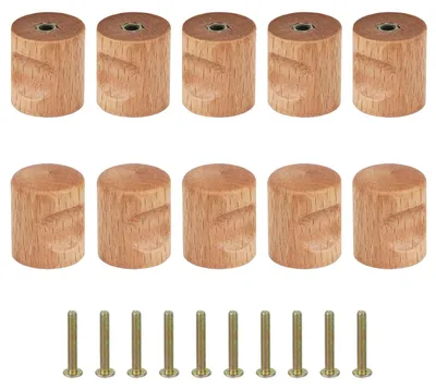 Image de 10 boutons de meubles en bois 24 x 20 mm, poignées d'armoire avec vis, boutons en hêtre naturel pour armoires et tiroirs