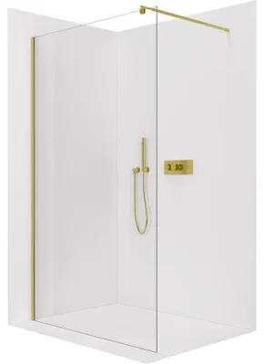 Produktbild von CERANO - Duschabtrennung Walk-in Onyx Round L/P - 8 mm - runde Stütze - goldfarben, klares Glas - 60x200 cm