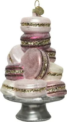 Produktbild von Christbaumschmuck Glas Macaronturm 14cm rosa / grau