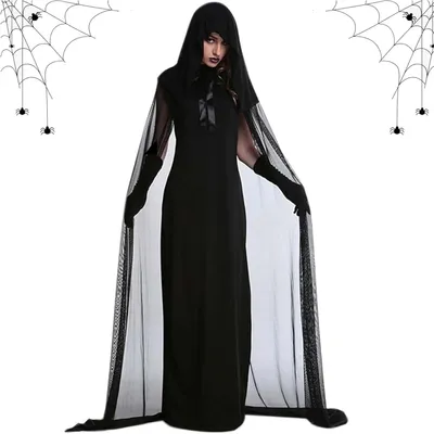 Obrázek produktu pro Dámský kostým Vampýrská nevěsta Duch na Halloween Dlouhé šaty Černé 2XL