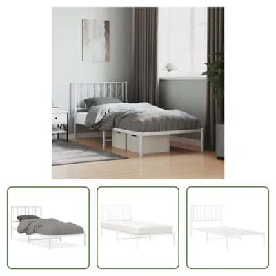 Produktbild von The Living Store Bettgestell mit Kopfteil Metall Weiß 90x200 cm