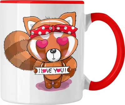 Produktbild von Trendation - Süßer Roter Panda Tasse Musik Kinder Geschenkidee für Jungs Mädchen Lustige Grafik I Love You (Rot)