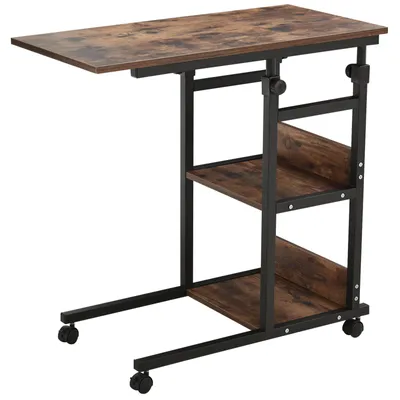 Image de Table d'appoint C-Form, table mobile avec roulettes, hauteur réglable, table de chevet, couleur marron | Capacité de charge : 20 kg | Dimensions : 80x40x72-82 cm