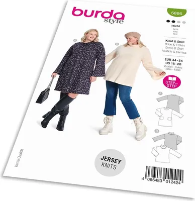 Imagen del producto de Patrón Burda 5866: Vestido tipo camiseta, camiseta larga con cuello alto
