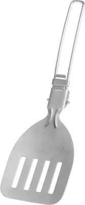 Produktbild von Camping-Kochutensil aus Edelstahl, hitzebeständig, antihaftbeschichtet, faltbarer Griff, tragbarer Spatel, Pfannenwender, Sieb, Löffel