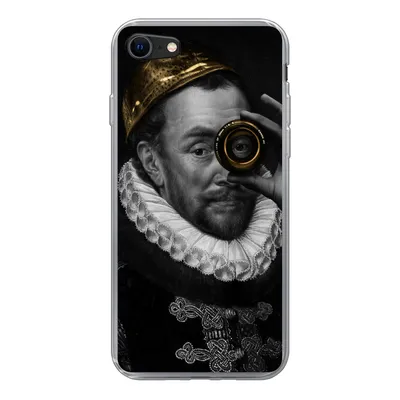 Produktbild von MuchoWow® Handyhülle Schutzhülle Hülle für iPhone SE 2022 Kunst - Gold - Schwarz - Weiß Silikon Softcase Handy Hülle - Schutzhülle