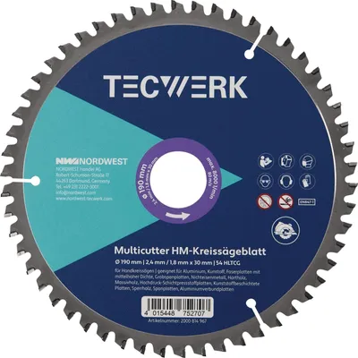 Produktbild von Handkreissägeblatt AD 210mm Z.54 HLTCG Schnitt-B.2,4mm TECWERK