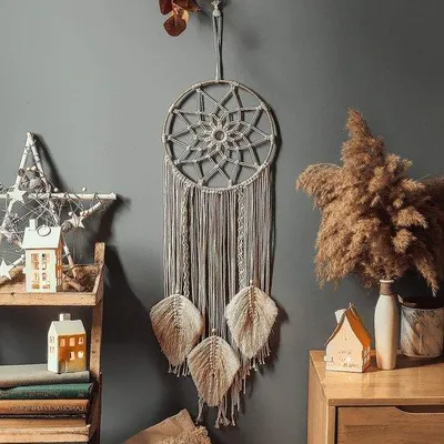 Produktbild von Handgefertigte Boho-Dreamcatcher aus Macramé für Wanddekoration in Schlafzimmer und Wohnzimmer - Bohemian Mandaladekor für Baby-Shower und Kinder, perfekt als Geschenk
