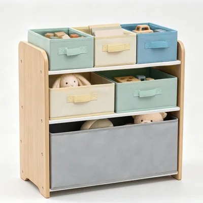 Produktbild von ALVIX Spielzeugregal NESTA 6 mit 6 herausnehmbaren Aufbewahrungsboxen, Kinderregal, Spielzeugaufbewahrung aus MDF, Ordnungsregal für Kinderzimmer